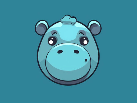 Cute Hippo: A High-Resolution Simple Illustration of a Playful Gray Hippo with a Cyan Tongueのイラスト素材
