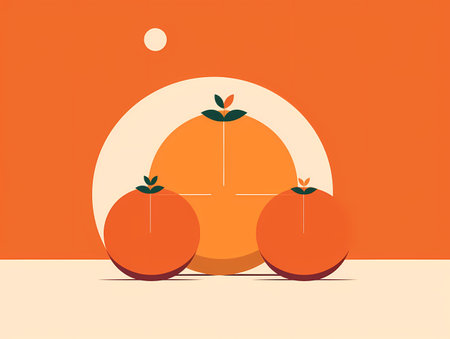 Citrus Symphony: Playful Orange Illustration in Flat Styleのイラスト素材