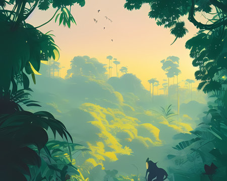 A Green Symphony: A Vibrant Ode to the Jungle's Fecundityのイラスト素材