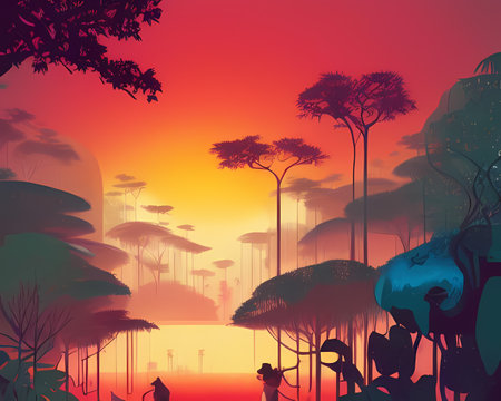 Jungle Interlude: A Moment of Peaceful Reflection Amidst the Jungle's Chaosのイラスト素材