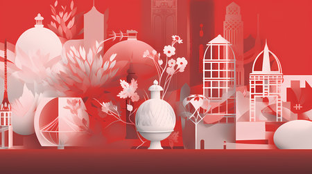 A Matte Background of Urban Dreams: Light Red and White Floralpunkのイラスト素材