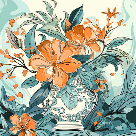Sky and Sun: A Wallpaper-like Illustration of Tropical Flowersのイラスト素材