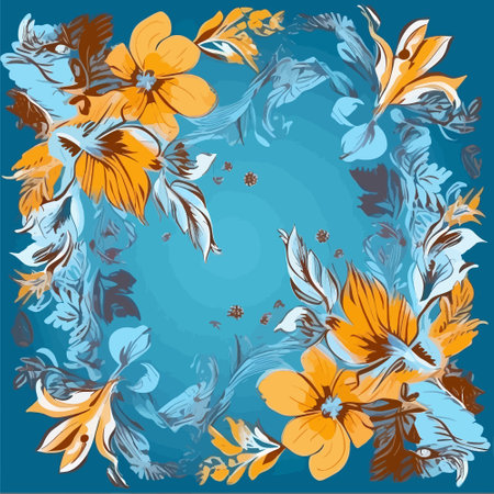 Tropical Dream: A Blue Background Artwork with Realistic Flower Patterns and Nature Motifsのイラスト素材