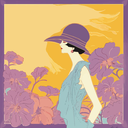 Botanical Abstractions: Graphic Illustrations in Violet and Purpleのイラスト素材
