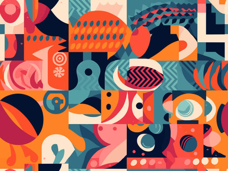 Patriotic Pop: A Colorful and Textured Pattern Celebrating Americana Iconographyのイラスト素材
