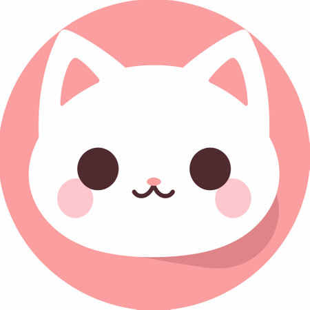 Sweet Feline: A Pink Kawaii Cartoon Cat Icon with Saturated Colors, White and Amber Accents, and Anime Art Styleのイラスト素材