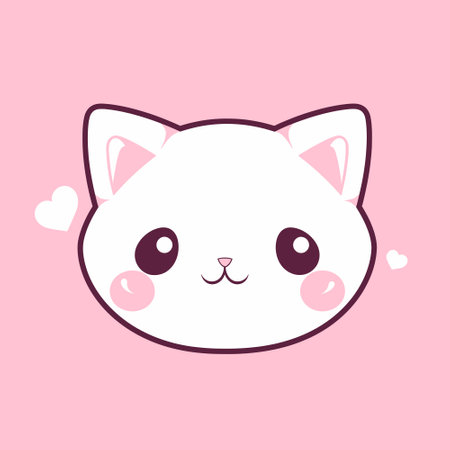 Whisker Wonderland: A Cute Cartoon Cat Icon in Pink with Saturated Colors and White and Amber Accents in Kawaii Style and Anime Artのイラスト素材