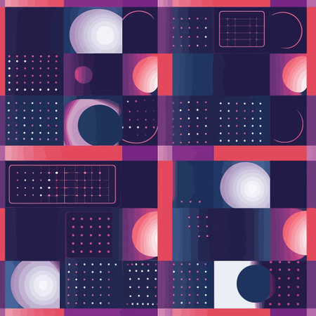 Pop Art Perfection: A Subtle Gradient of Purple with Luminous Spheres and Circular Grid