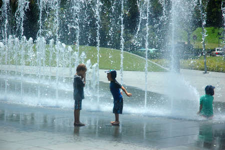 Singapore, Singapore - April 13, 2013: Garden fountain at Vivo City Singapore.のeditorial素材