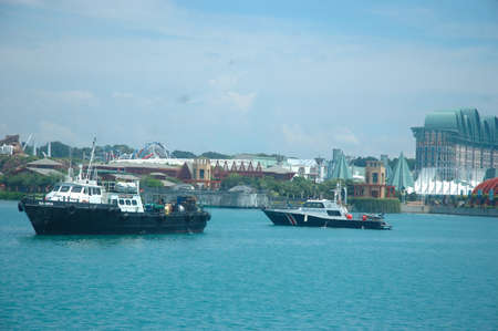 Harbour Front, Singapore - April 13, 2013: Scenery of cruise and boat harbour at Harbour Front, Singapore.のeditorial素材