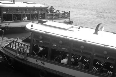 Singapore, Singapore - January 18, 2014: Tourist boat at Merlion Park harbour Singapore.のeditorial素材