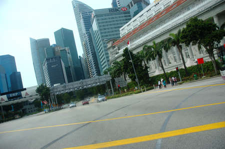 Singapore, Singapore - January 18, 2014: Fullerton Hotel building exterior that located in the central of Singapore.のeditorial素材