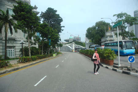 Singapore, Singapore - January 18, 2014: Daytime scenery of Fullerton road, Singapore.のeditorial素材