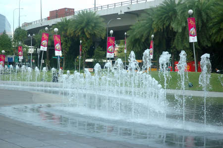 Singapore, Singapore - January 18, 2014: Garden fountain at Vivo City Singapore.のeditorial素材