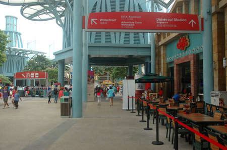 Sentosa island, Singapore - January 18, 2014: People crowd at Universal Studio Singapore.のeditorial素材