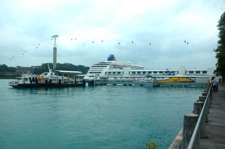 Harbour Front, Singapore - January 18, 2014: Scenery of cruise and boat harbour at Harbour Front, Singapore.のeditorial素材