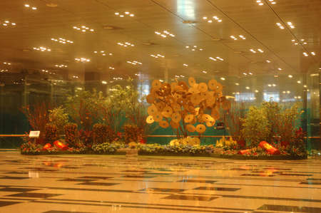 Singapore, Singapore - January 20, 2014: Ornamental garden at Terminal 3 Changi International Airport, Singapore.のeditorial素材