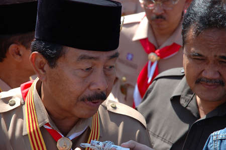 Jatinangor, Indonesia - July 9, 2007: West Java Governor-R.Nuriana attending Regional Rover Moot that held in Jatinangor Camp Area, Sumedang-Indonesia.のeditorial素材