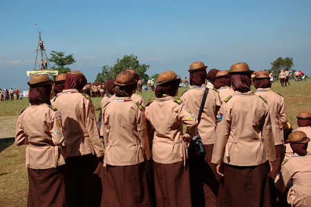 Jatinangor, Indonesia - July 9, 2007: Indonesian rover scout gathered together to attend Regional Rover Moot at Jatinangor Camp Area, Sumedang-Indonesia.のeditorial素材
