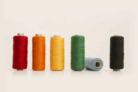 Multicolor Sewing Threads, Bobbins, Isolated on White Background.の写真素材