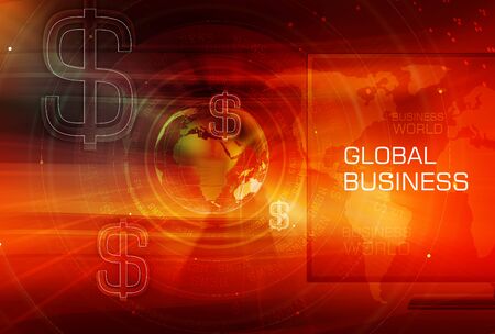 Graphical Finance and Global Business Background with Earth Globe and Round Circles and Dollar Signs. 3d illustration, 3d renderの写真素材