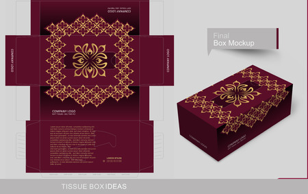 Luxury ornamental design background in golden color. Tissue box template concept, template for business purpose, place your text and icons and ready to go for print.のイラスト素材