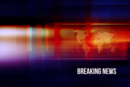 Graphical breaking news background with world map and connection lines. 3d illustrationの写真素材