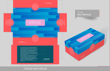 Blue gradient bars pattern on top part tissue box concept, template for business purpose, place your text and logos and ready to go for print.のイラスト素材