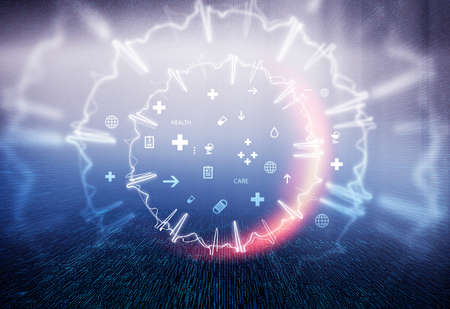 Medical abstract circular heartbeat background with health symbolsの写真素材