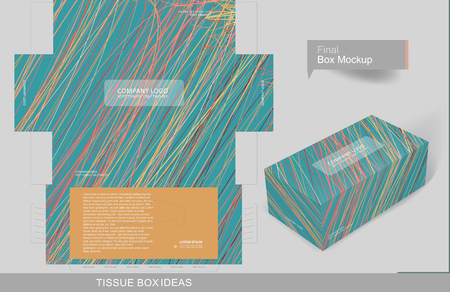 Abstract colorful lines or thread pattern tissue box concept, template for business purpose, place your text and logos and ready to go for printのイラスト素材