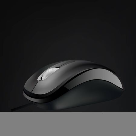 Computer mouse with wheel isolated on black background, vector illustrationのイラスト素材