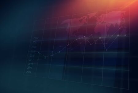 Graphical statistic graph 3d space in front of world map