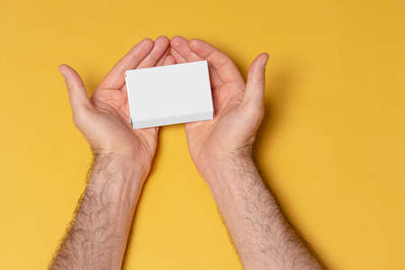 A pillbox in hands, editable mock-up series template ready for your design, selection path included.の写真素材