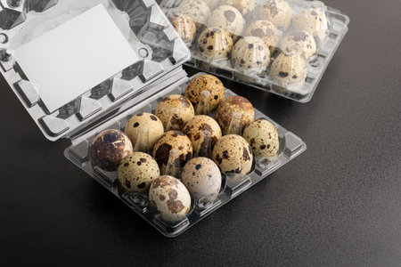 Scattered quail eggs transparent package , editable mock-up series template ready for your design,...