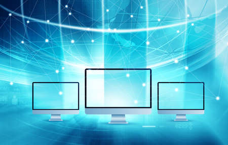 International business trading concept with monitors screens