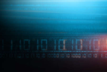 Binary code blue background, digital data transmission effect. transferring of big data innovative...
