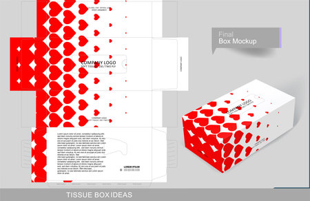 Abstract red hearts pattern tissue box, template for business purpose. Place your text and logo and ready to go for printのイラスト素材