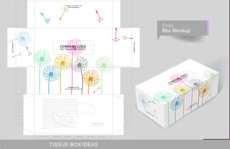 Vector dandelion silhouette tissue box, template for business purpose. Place your text and logo and ready to go for printのイラスト素材