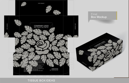 Single Rose with leaves tissue box, template for business purpose. Place your text and ready to go for printのイラスト素材