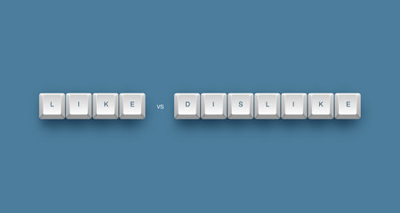 Like vs dislike text on a 3d keyboard button with shadow, 3d illustrationの写真素材