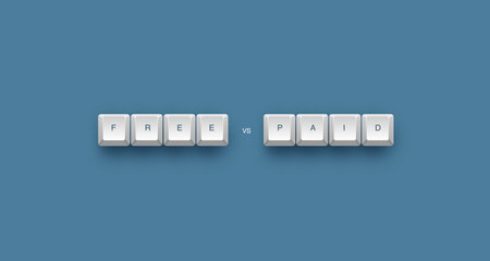 Free vs paid text on a 3d keyboard button with shadow, 3d illustrationの写真素材