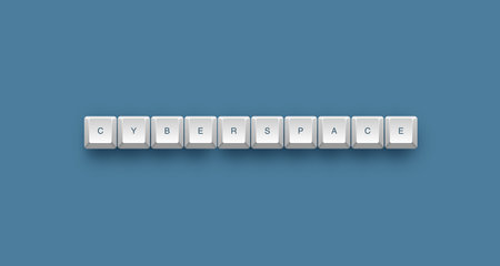 Cyberspace text on a 3d keyboard button with shadow, 3d illustrationの写真素材