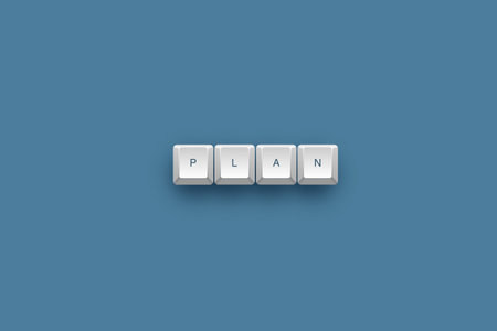 Plan text on a 3d keyboard button with shadow, 3d illustration