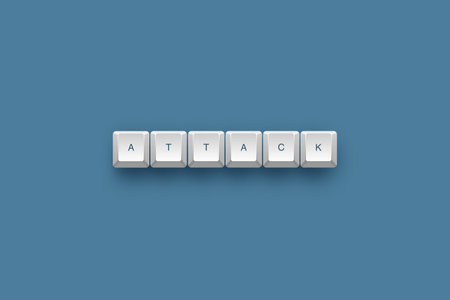Attack text on a 3d keyboard button with shadow, 3d Illustrationの写真素材