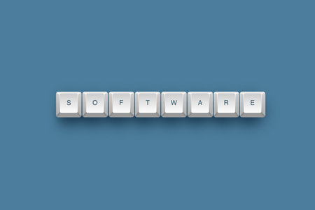 Software text on a 3d keyboard button with shadow, 3d illustration