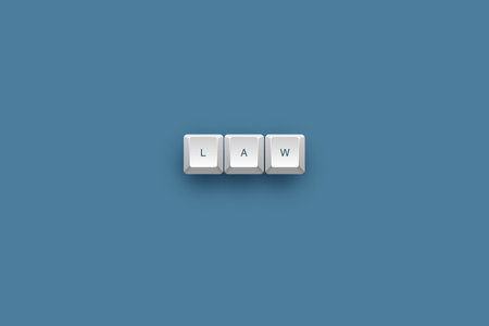 Law text on a 3d keyboard button with shadow, 3d illustrationの写真素材