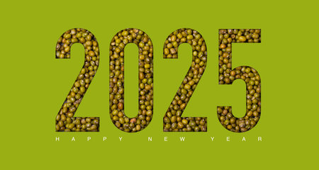 2025 mung bean new year concept on a green background. 3d illustration