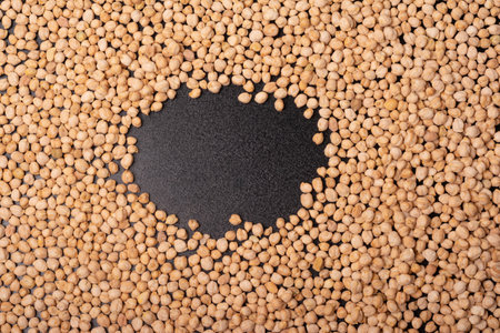 Peas texture pattern with empty space background, top viewpointの写真素材