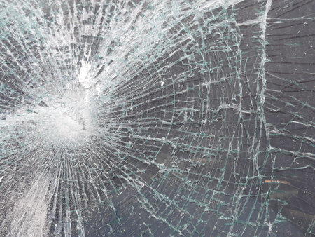 Broken car windshield, detail shotの写真素材