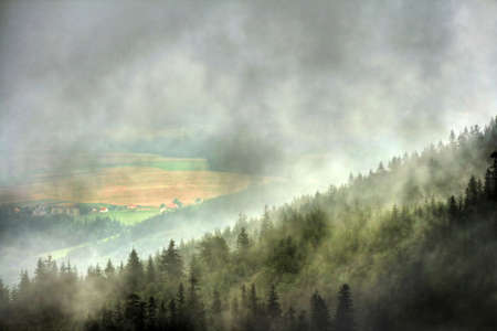 Foggy Beskydy mountains in Czech republicの写真素材
